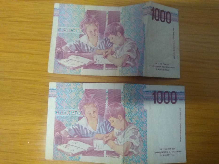 Vendo 2 notas - 1.000 LIRAS ITALIANAS