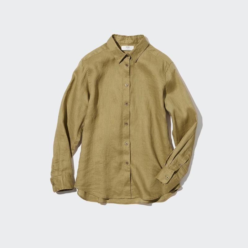 Нові‼️Uniqlo льон 100% жіноча базова сорочка на літо