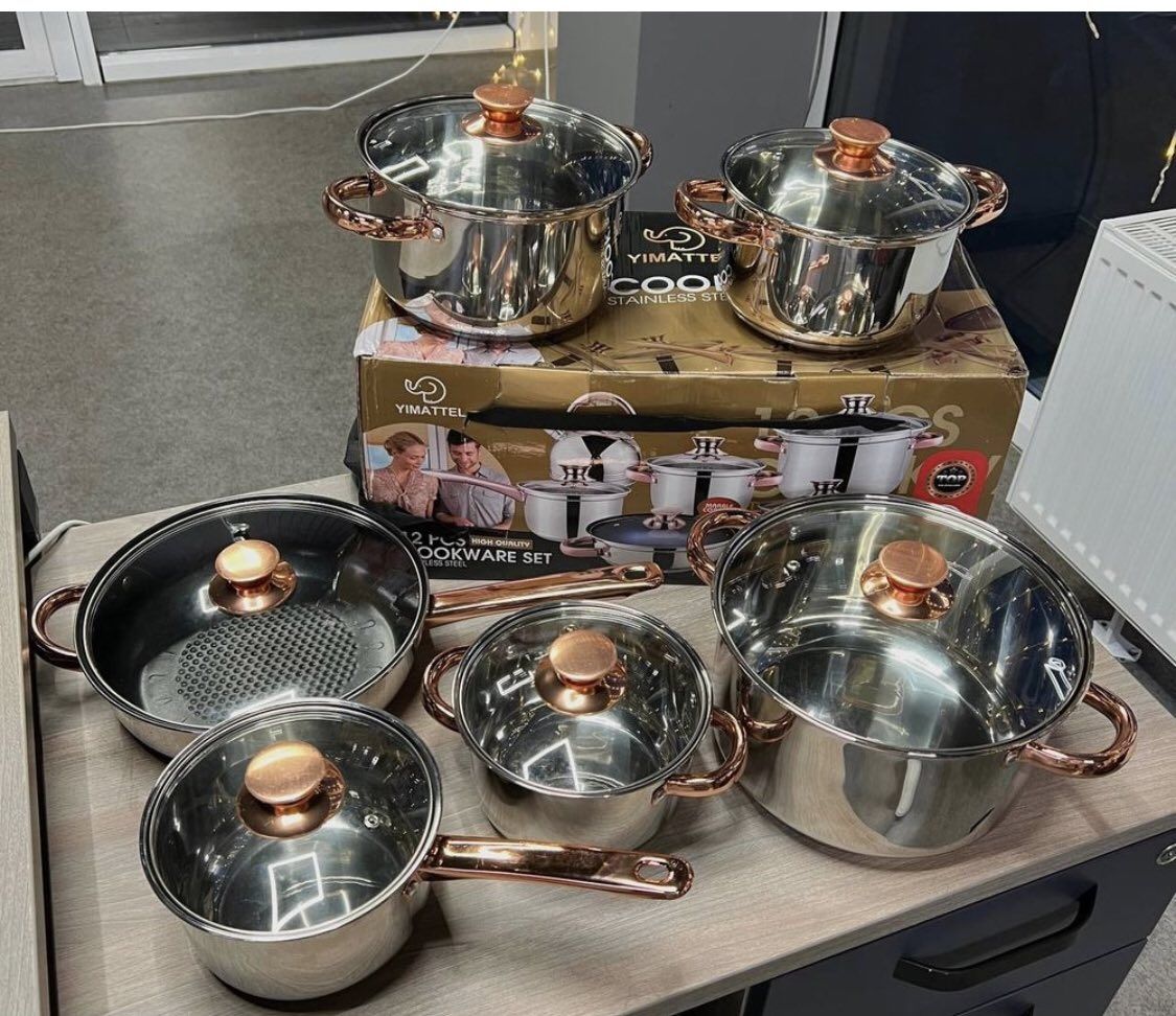 Набір кухонного посуду з нержавіючої сталі на 12 предметів