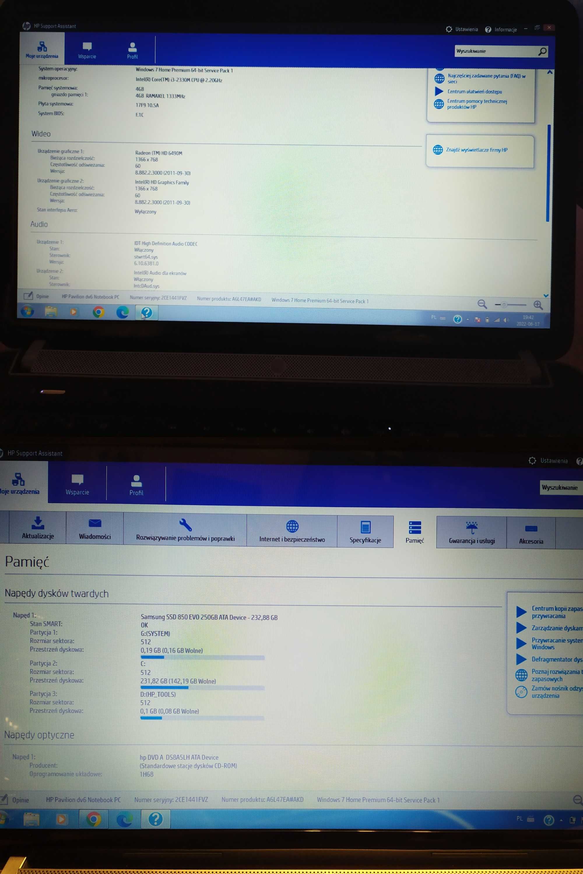 HP Pavilion dv6 15,6"  Radeon HD 6490M/SSD 250GB Samsung /WIN7