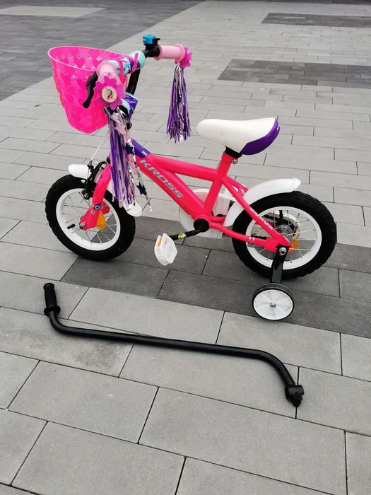 Rower rowerek 12 cali Kross z kółkami bocznymi i kijem