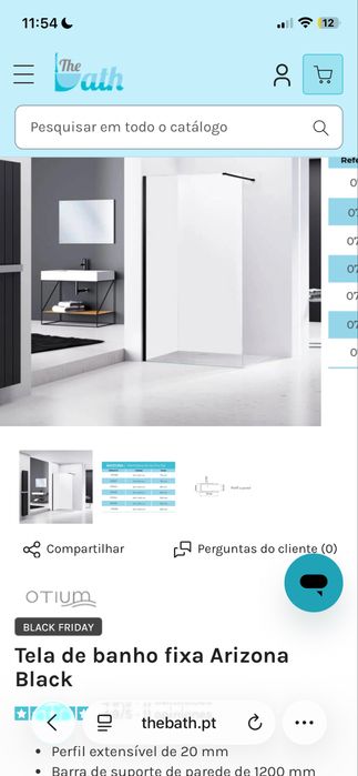 Resguardo duche vidro pormenor preto