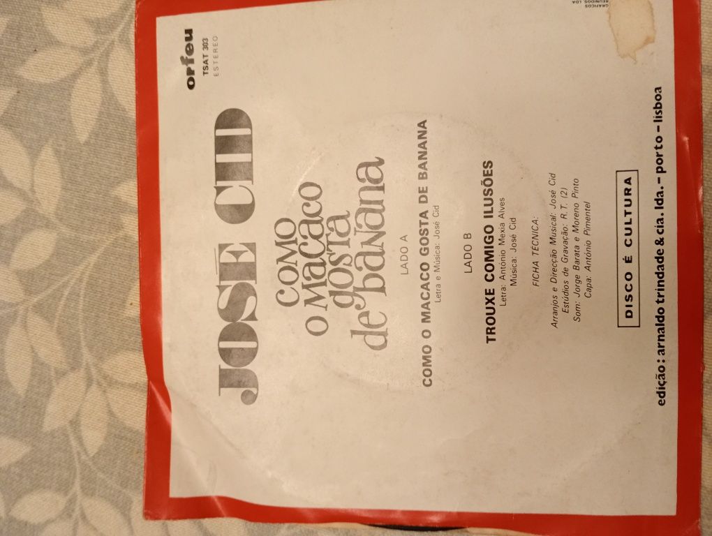 Vinil 7 pol de José Cid c/Como o macaco gosta da banana eu gosto de ti
