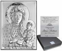 Srebrny obrazek Matka Boska Częstochowska Pamiątka Komunii Ślubu