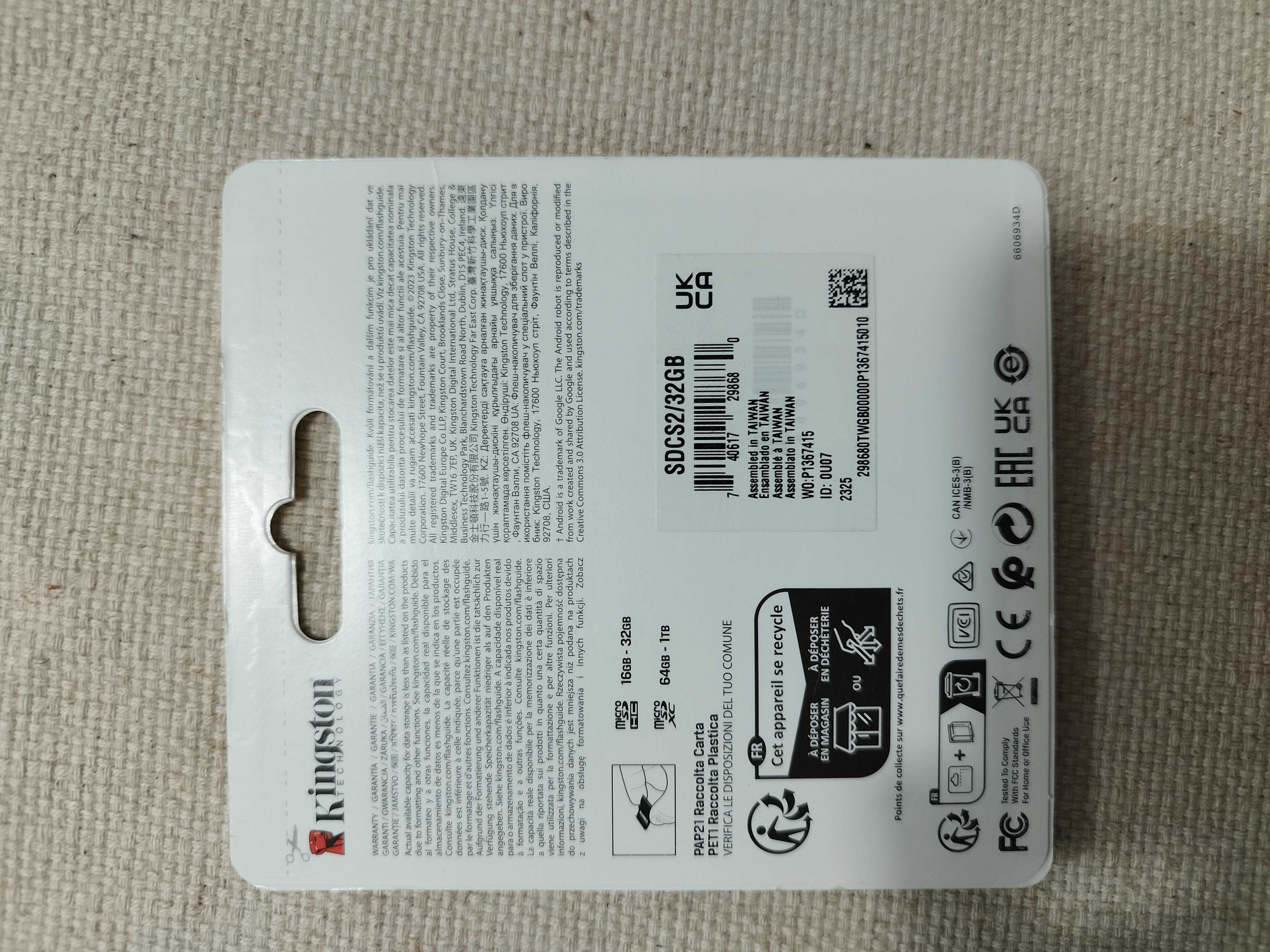 Cartão de memória novo Kingston 32GB Canvas select plus