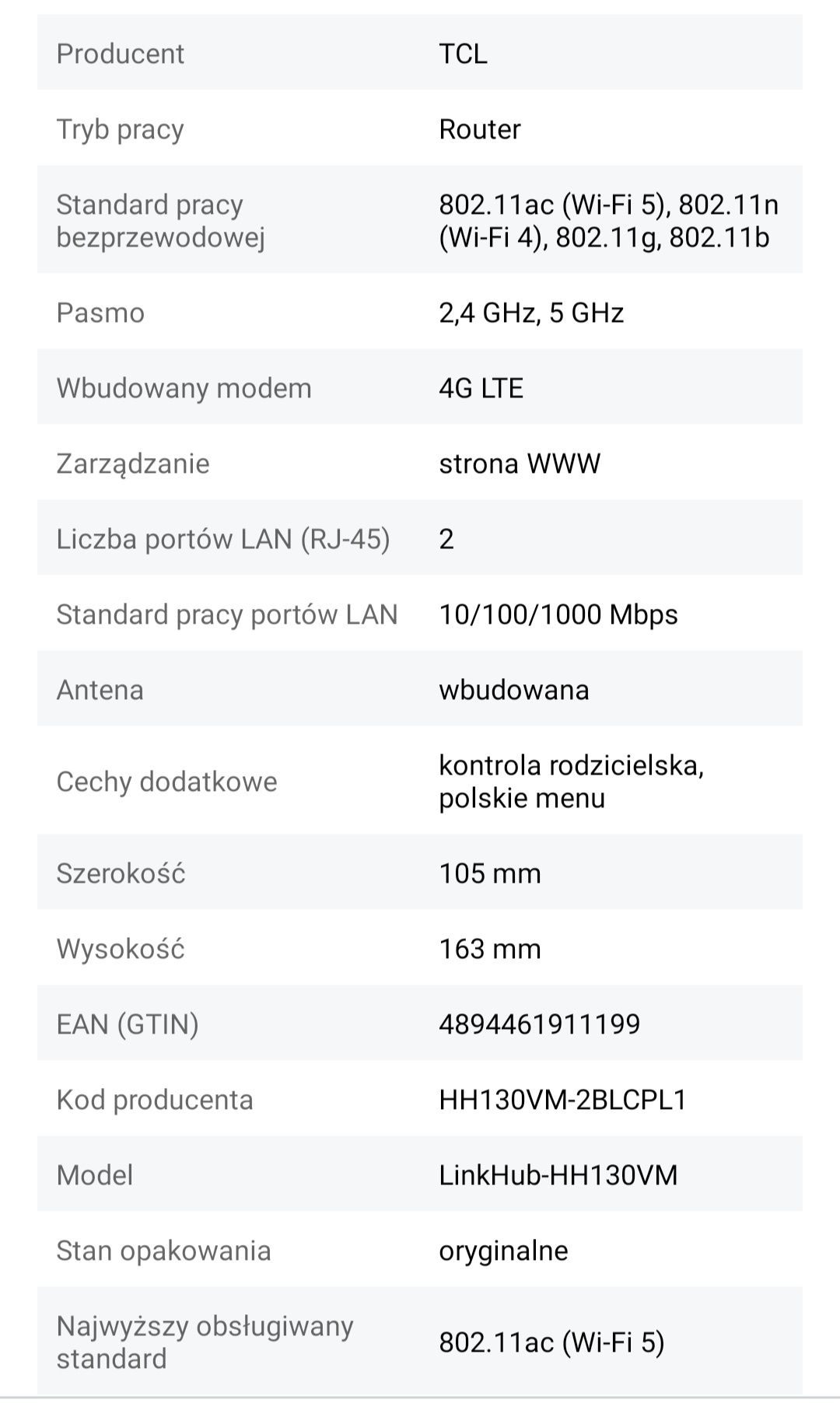 Router TCL linkhub LTE cat3 HH130VM