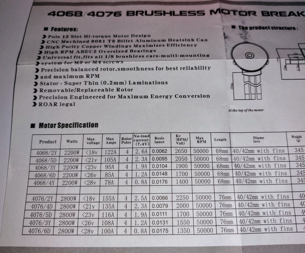 Motor brushless 4076 surpass hobby , 2.2.5.0 KV (novo)