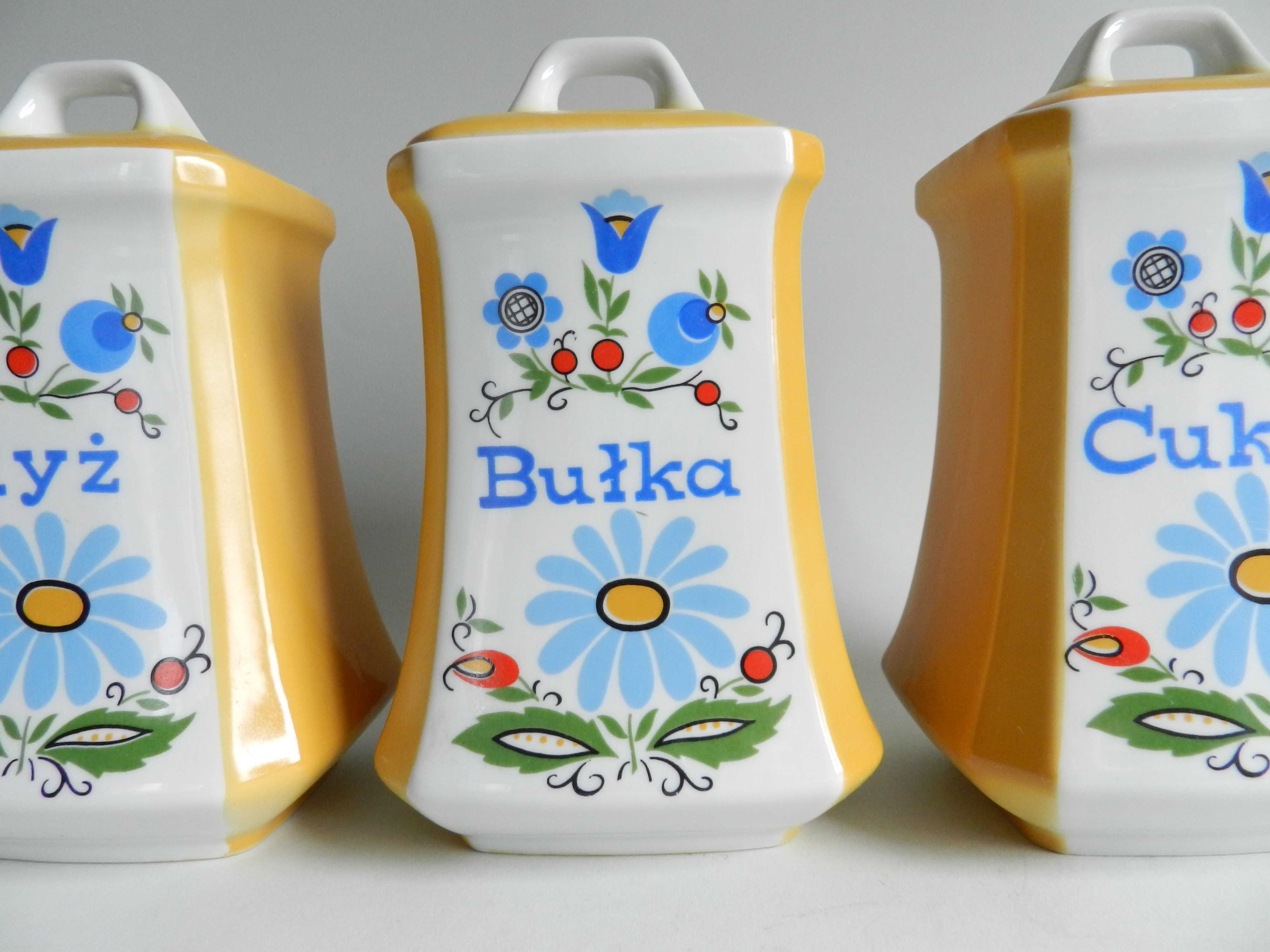 pojemniki kuchenne wz. kaszubski porcelana 3 szt vintage retro kuchnia