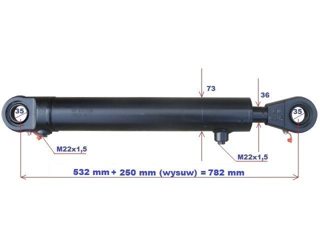 Siłownik hydrauliczny PŁUG CHWYTAK gruby 73 mm wysuw 250 mm - B.MOCNY