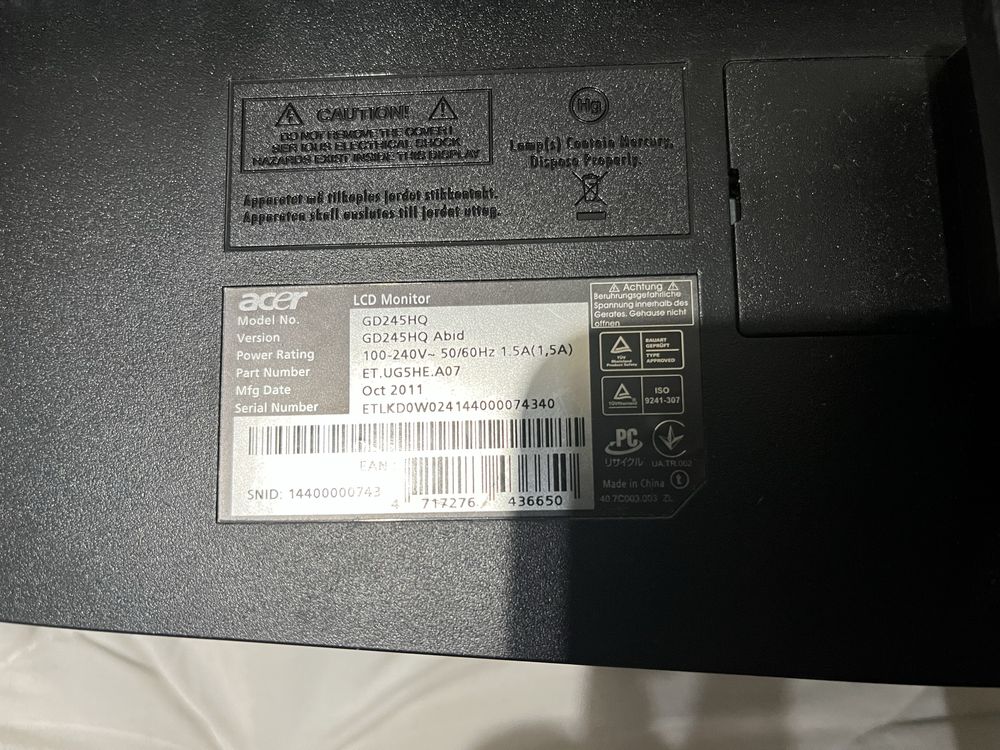 Monitor Acer GD245HQ.