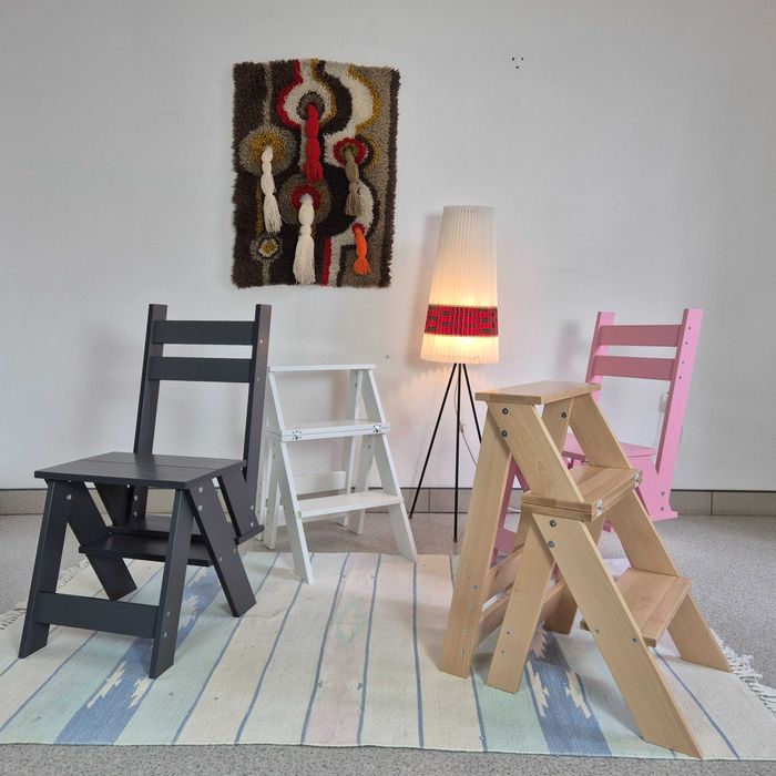 Drewniana drabinka – krzesełko 2w1 nowy polski produkt róż grafit biel