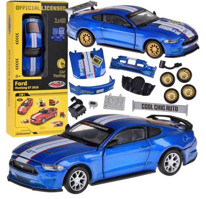 Zabawka dla pasjonatów tuningu mustang gt 2018 niebieski skala 1:42