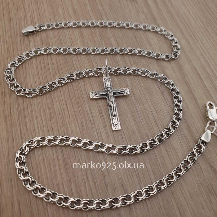Срібний ланцюжок з хрестиком чоловічий Бісмарк 925 проба на шию