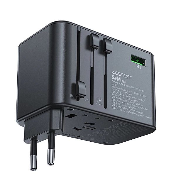 Adapter ładowarka podróżna Acefast Z1 GaN 75W PD 3x USB-C 2x USB-A - c