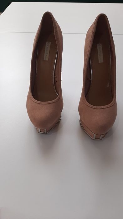 Buty na słupku i koturnie brudny róż/ bez szpilki buty na obcasie