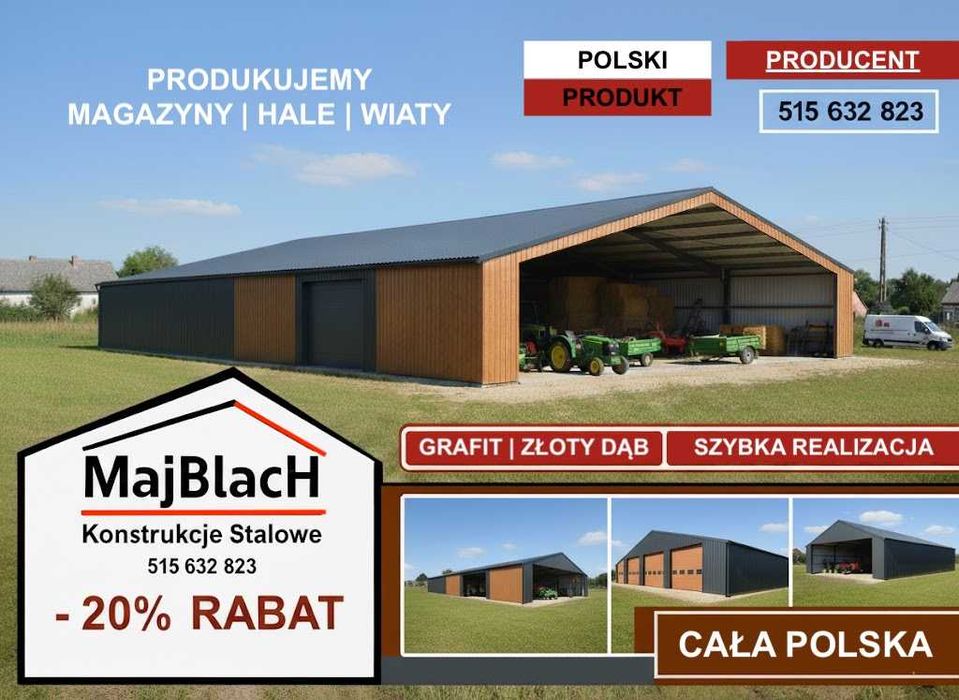 Bardzo Duży Dwuspadowy Garaż Blaszany Grafitowy  - Hala  - Maj-Blach