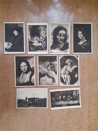 Zestaw 9 starych pocztówek - reprodukcje dzieł z Luwru