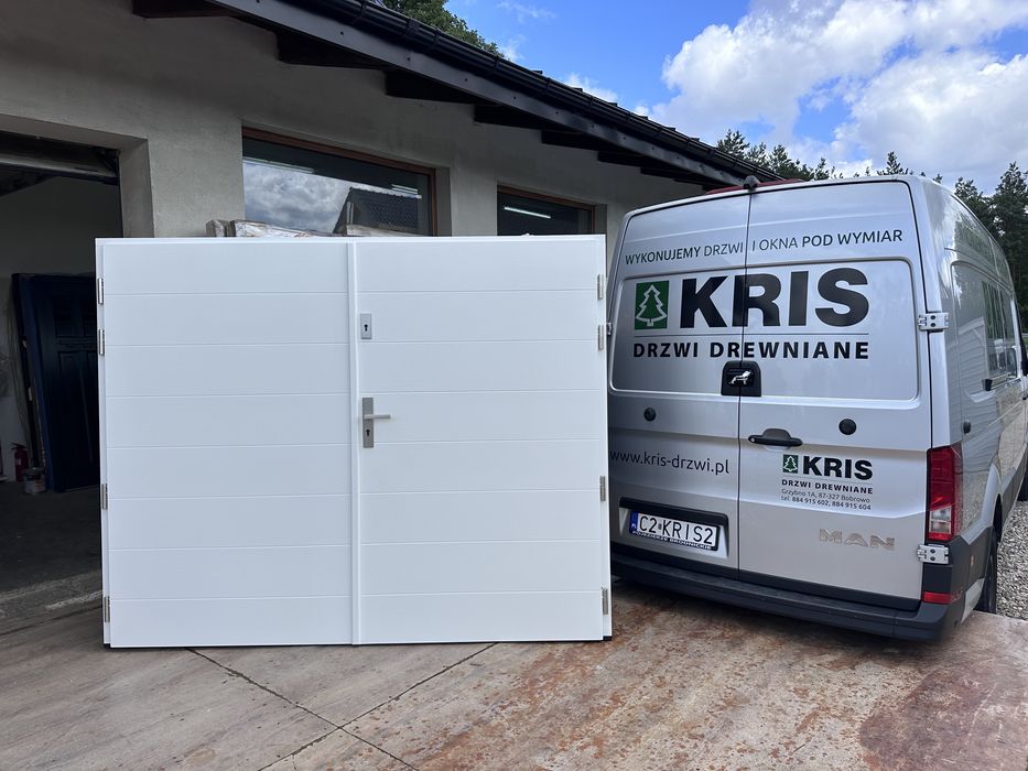Drzwi zewnętrzne OD RĘKI drewniane garażowe białe cała Polska i Ue