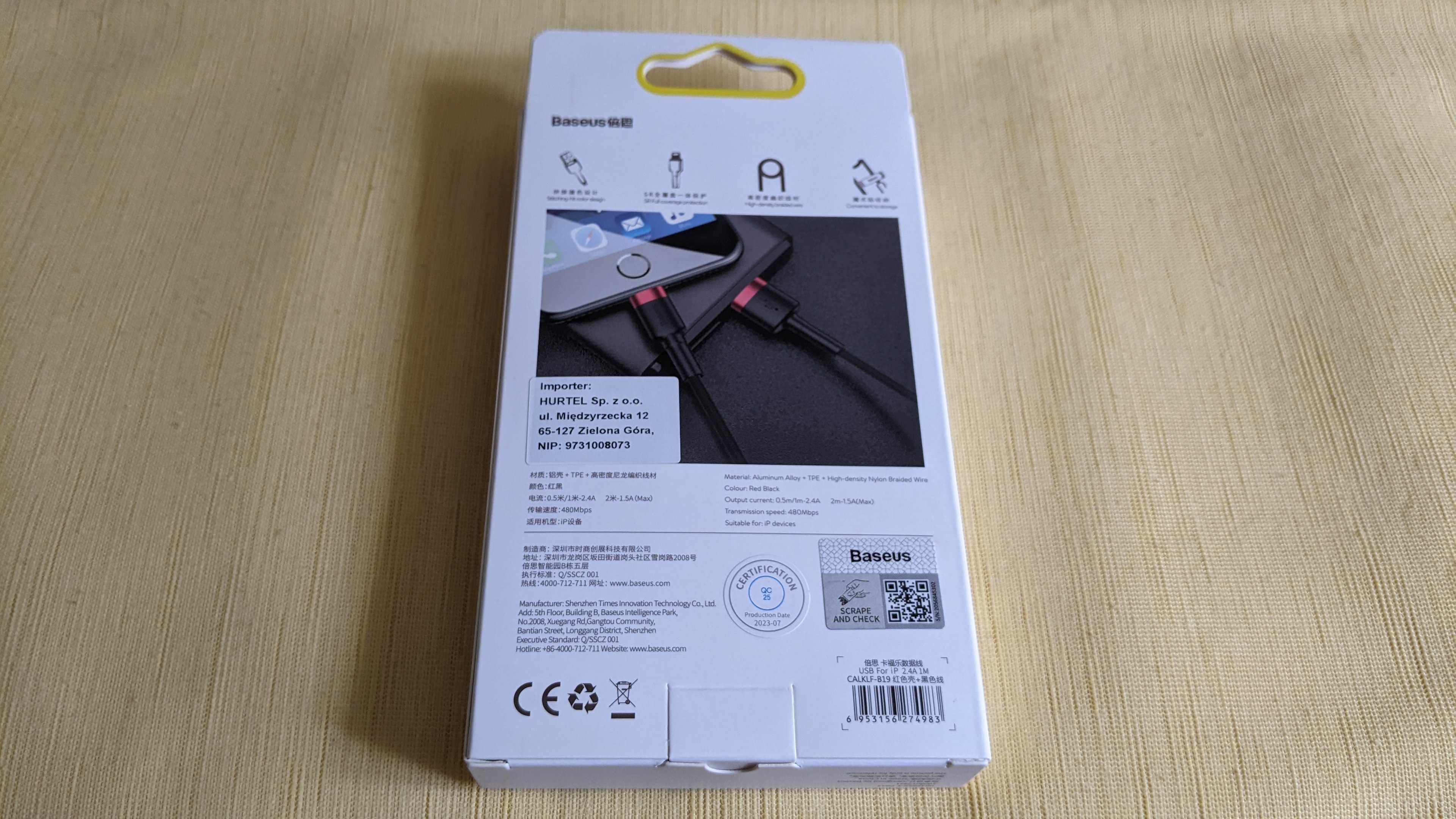 Kabel Baseus Cafule USB-A –> Lightning | 2.4A QC 3.0 1m | CALKLF-B19