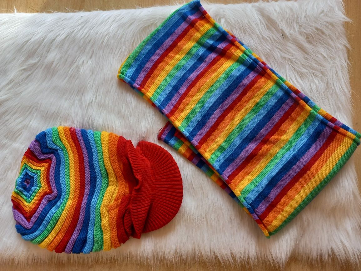 Czapka tęczowa   Unisex dzianinowe rainbow