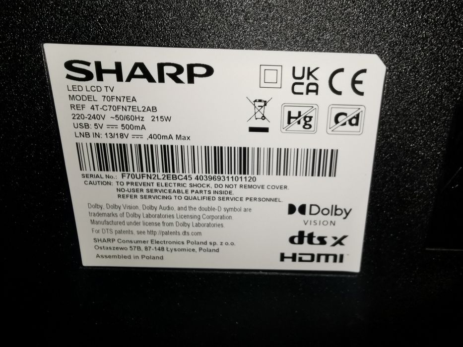 Sharp 70 cali Smart Na Gwarancji Harman Kardon jak nowy bez wad