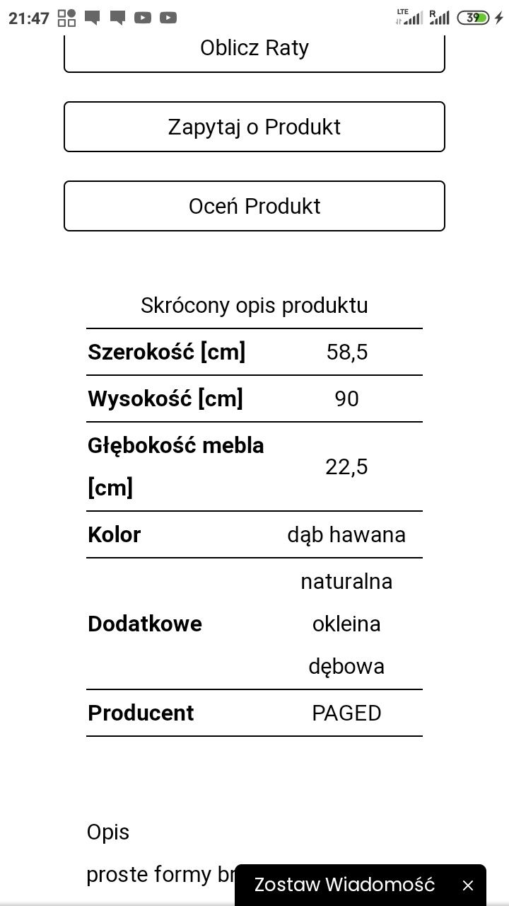 Panel z półkami szklanymi podswietlanymi