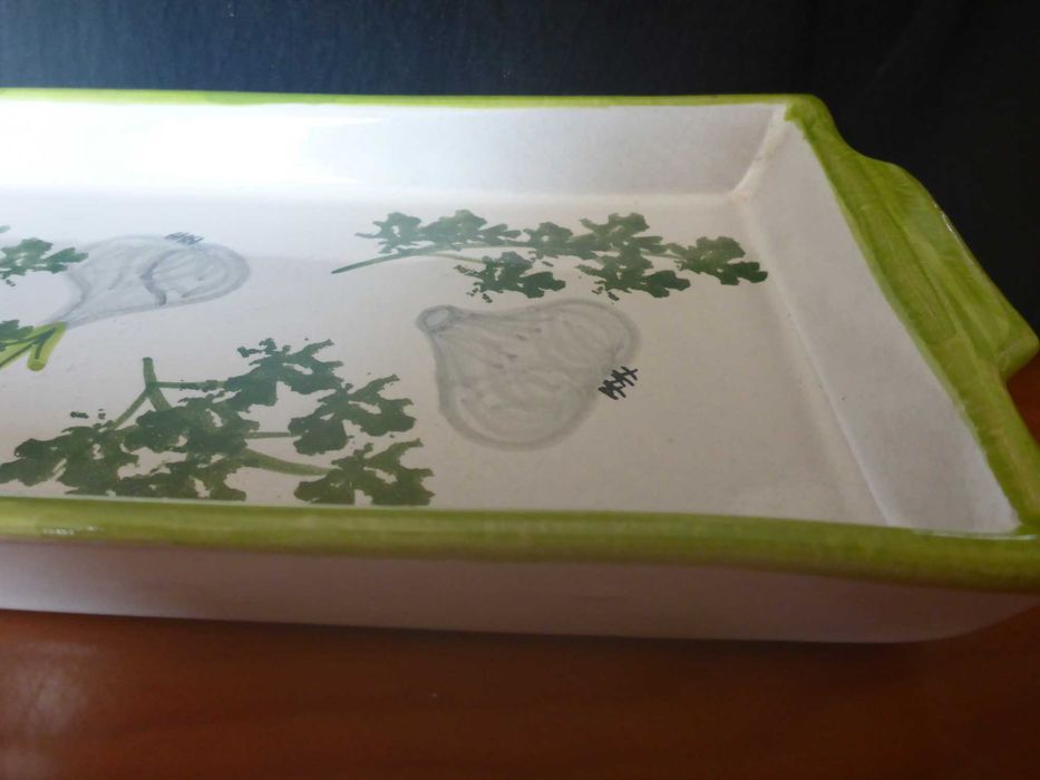 Travessa com asas barro vitrificado pintado á mão tons verdes VINTAGE