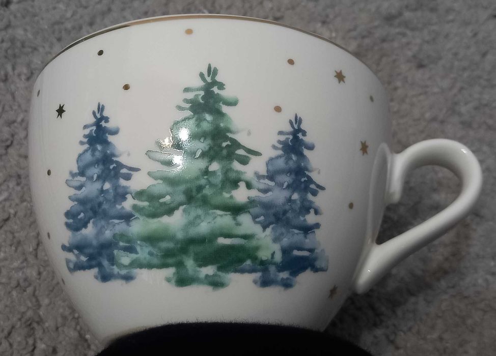 home&you piękna filiżanka ze spodkiem ozdobna świąteczna choinki