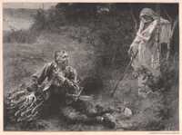 Lhermitte: Śmierć i drwal. Drzeworyt ilustracyjny 1894 r. autentyk