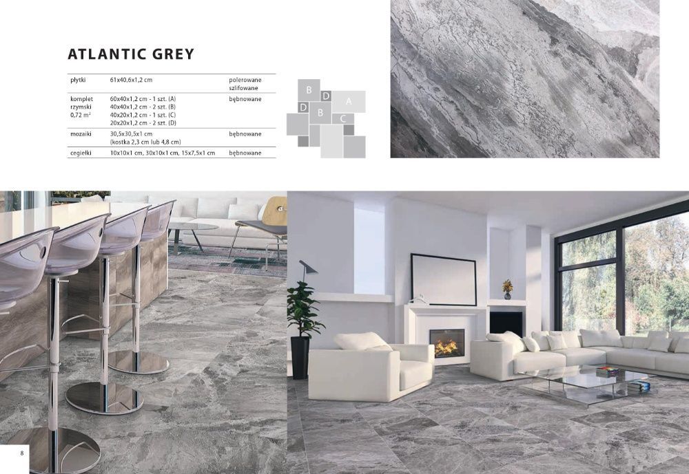 Płytki Kamienne Marmur Szary Atlantic Grey polerowane 61x40,6x1,2cm