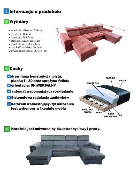Elegancki narożnik AVANTI 2 - 2 pojemniki na pościel, Dostawa