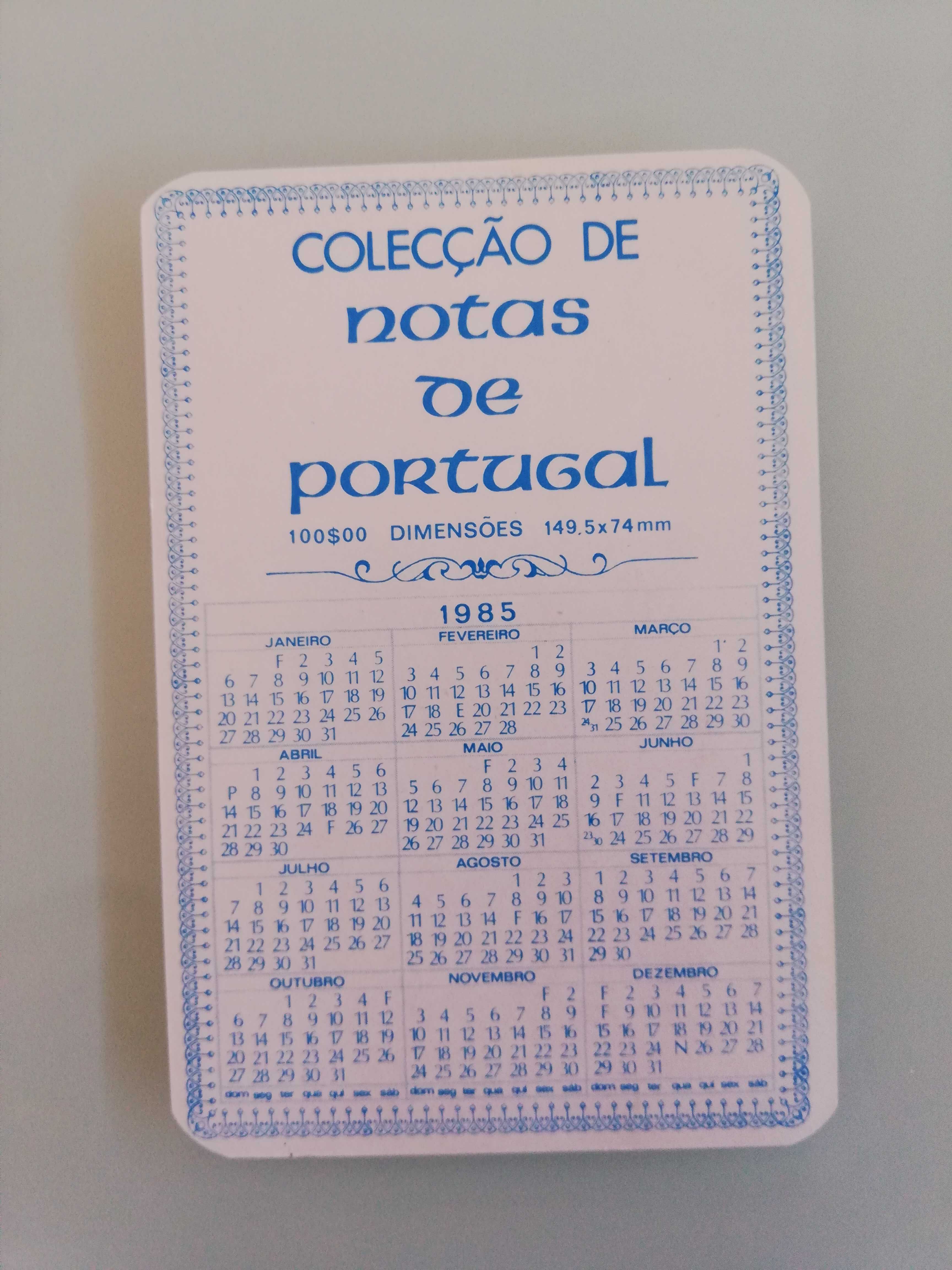 Calendários de bolso - Notas portuguesas