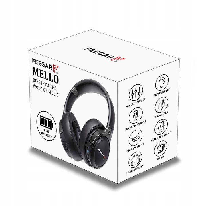 Słuchawki Bezprzewodowe Feegar Mello Nauszne 65h Bluetooth 5.3 Mikrofo