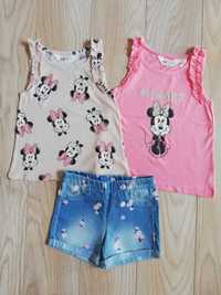 Nowe bluzki bluzeczki spodenki jeansowe szorty H&M 110/116 Minnie