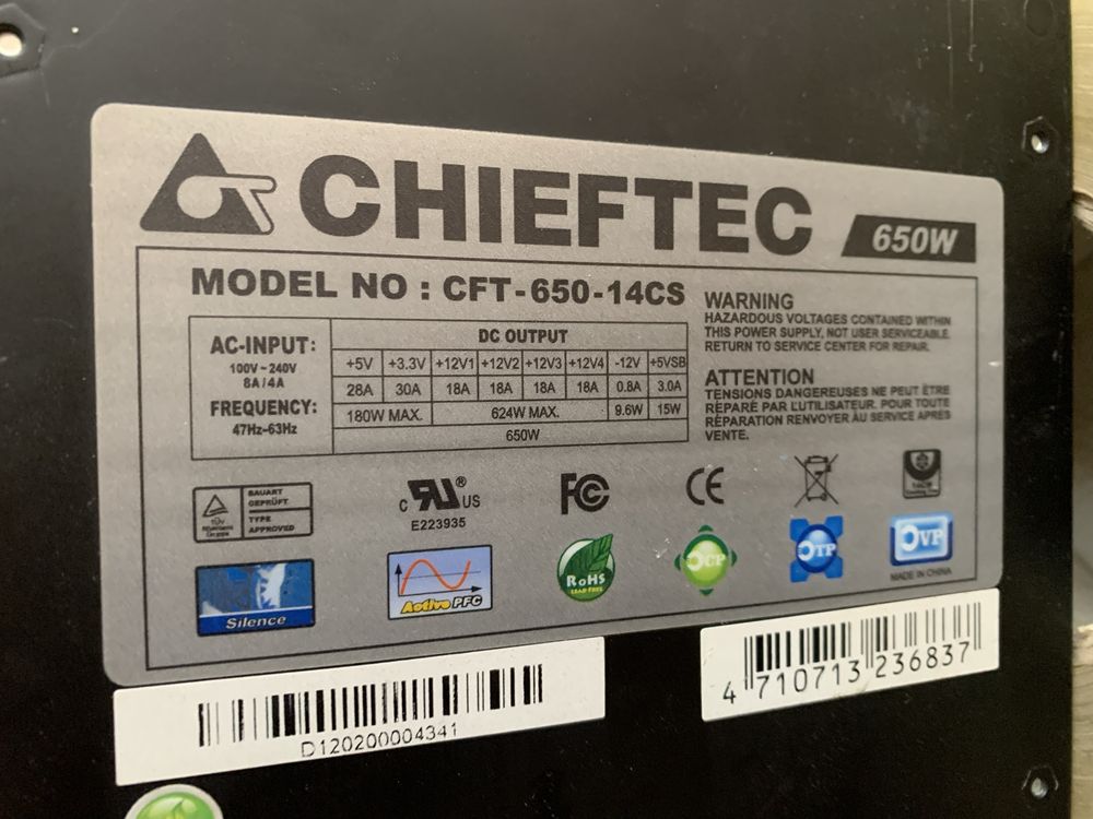 Блок питания для ПК Chieftec CFT-650 650w качественный