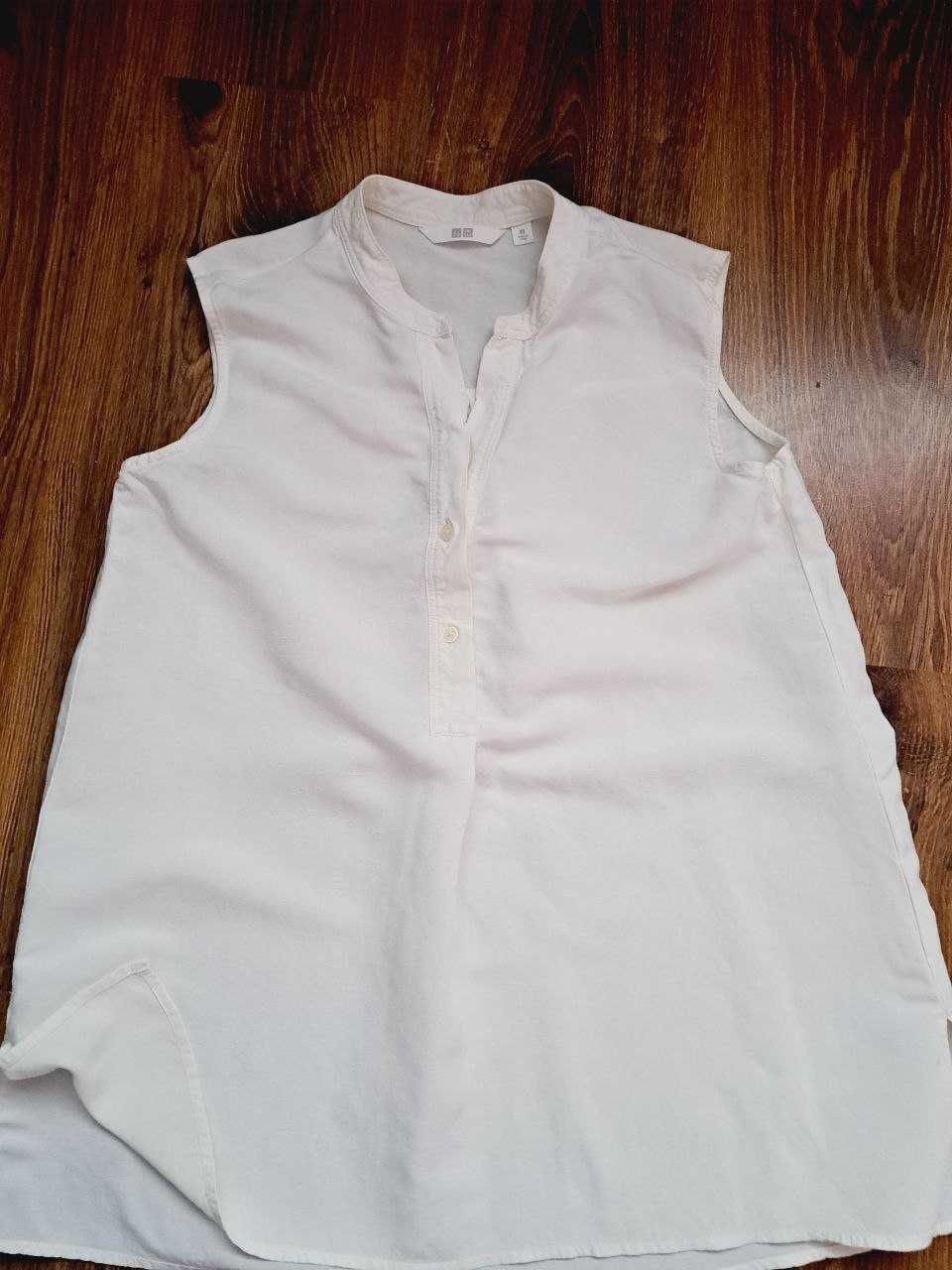 Белоснежная блуза UNIQLO без рукавов, размер XS-S.