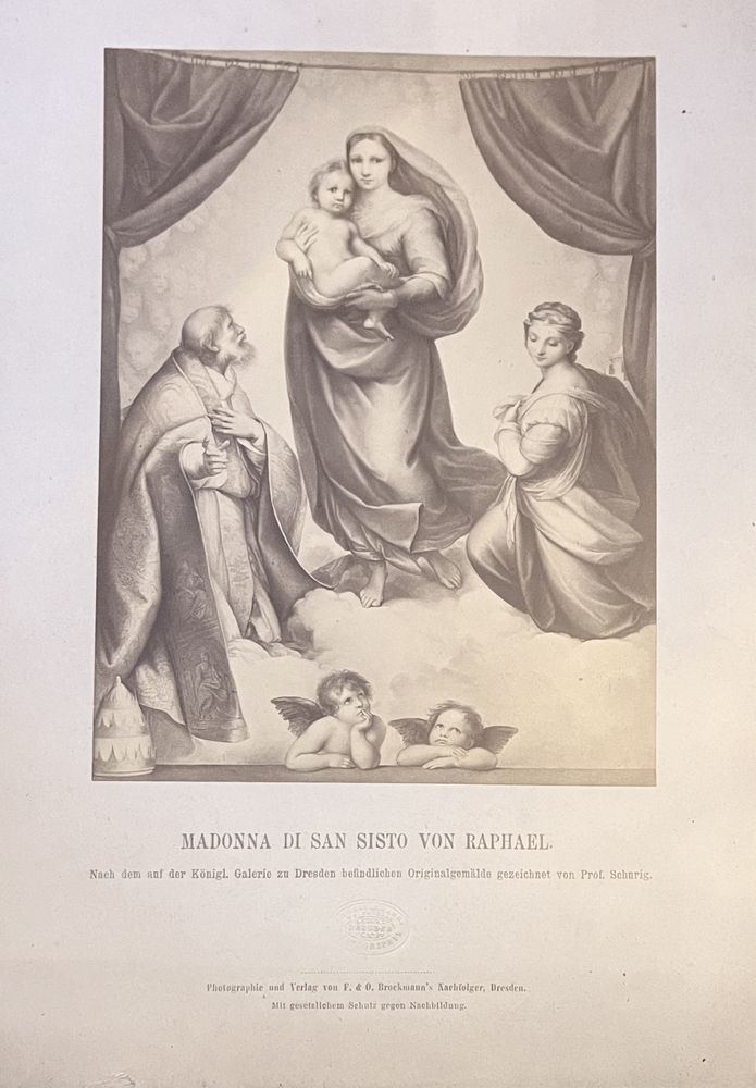 Grafika religijna „Madonna Sykstyńska” R.Santi. Pieczęć galerii Drezno