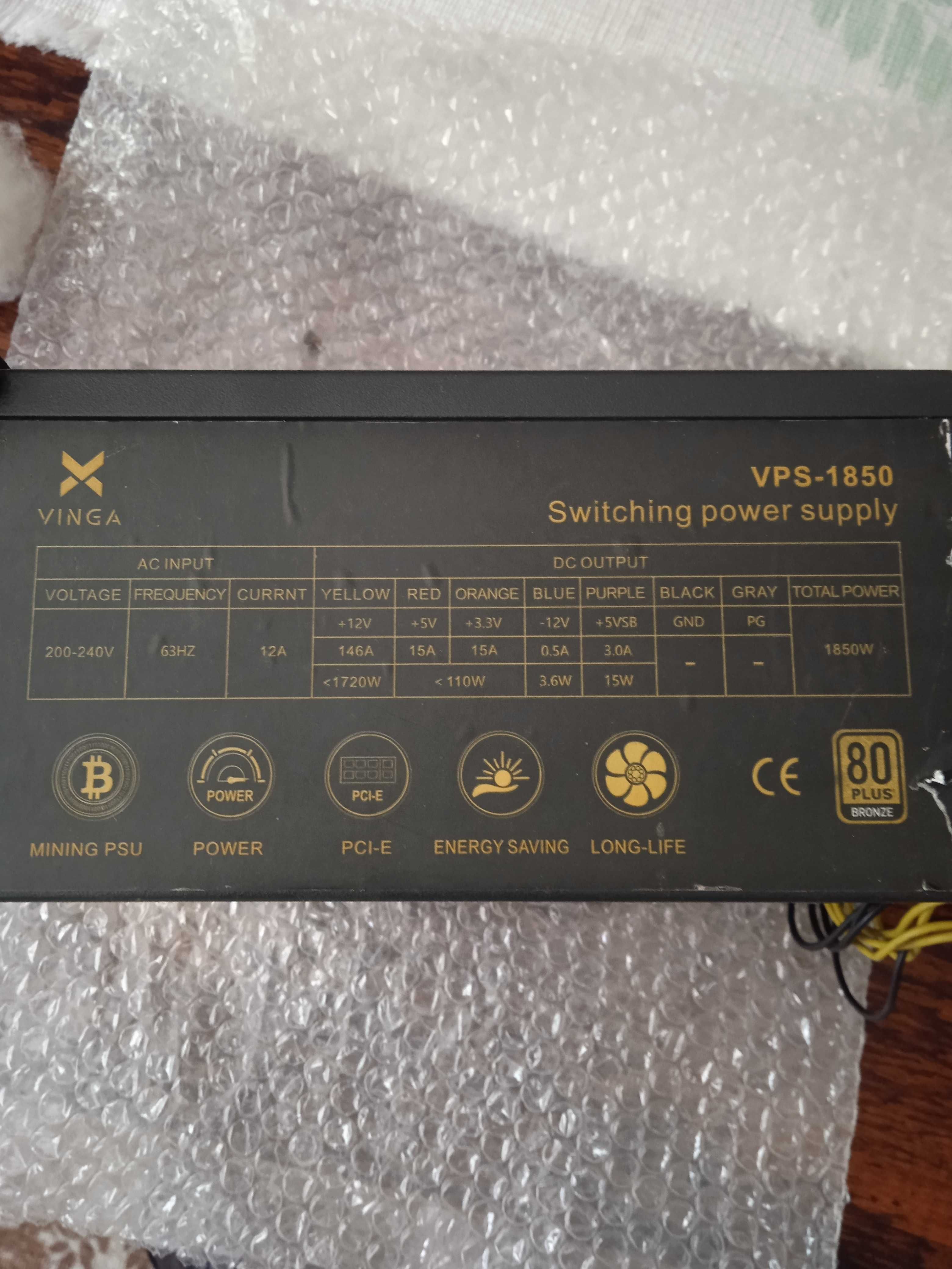 Блок живлення Vinga VPS-1850 1850W майнинг 16 виводів для GPU 6+2 p X2