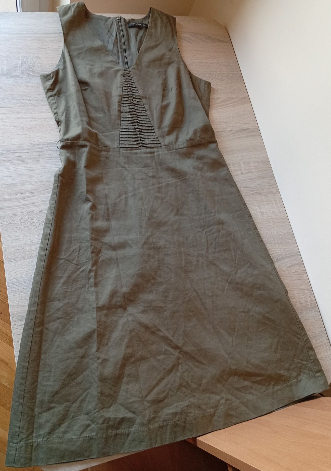 Sukienka bawełniana khaki na podszewce, Tatuum, rozmiar S
