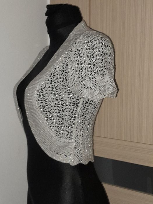 XS/S 34/36 Bolerko damskie srebrne sylwester wesele karnawał