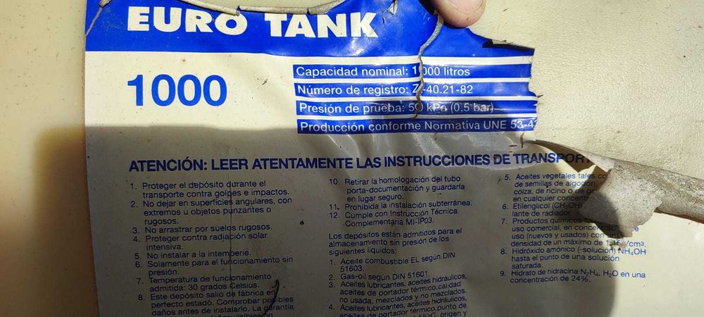 Depósito para gasóleo de aquecimento 1000L - OFERTA +/- 100L gasóleo