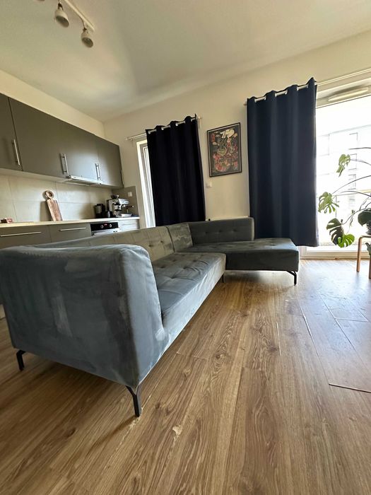 Narożnik welurowy niebieski 260x160 - stan bardzo dobry, Kraków