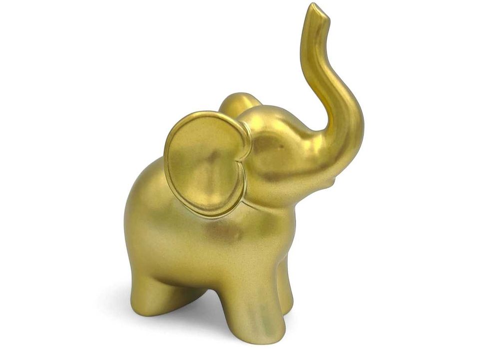 Figurka złoty słoń na szczęście słonik ceramiczny na prezent 17cm