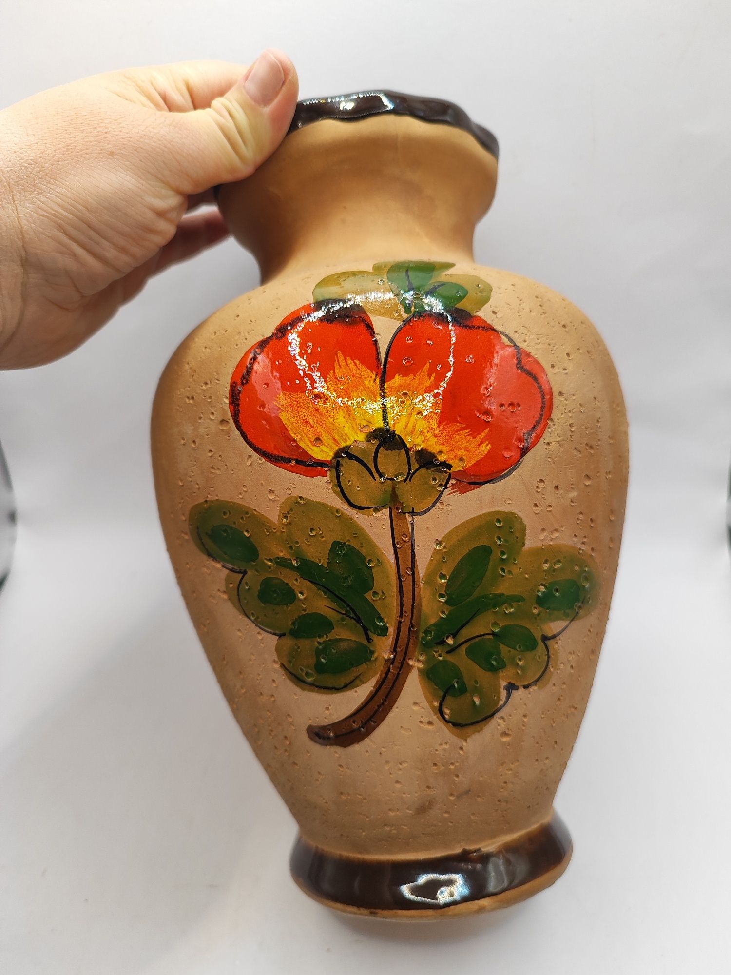 Duży wazon ceramika surowa glinka handmade szkliwiony kwiaty