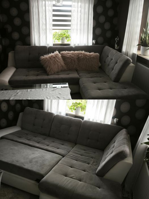 Duży narożnik диван kanapa sofa szary biały funkcja spania 200/140