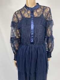 Resume suknia sukienka S 36 tiul vintage koronkowa koronka tiulowa pli