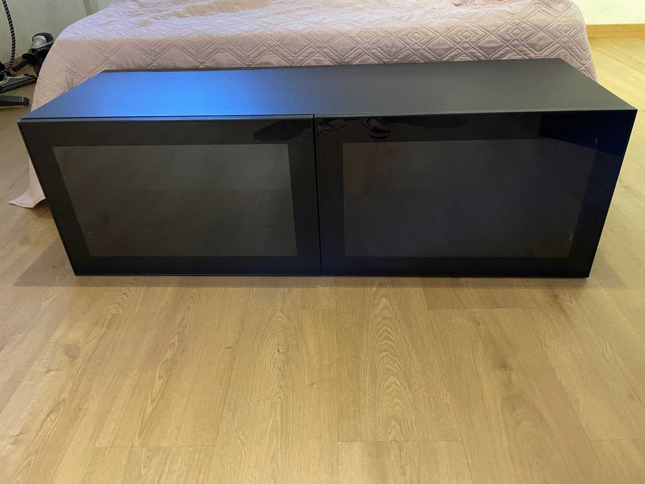 Armário de Parede 2 Portas BESTA Glassvik Vidro Preto-Castanho