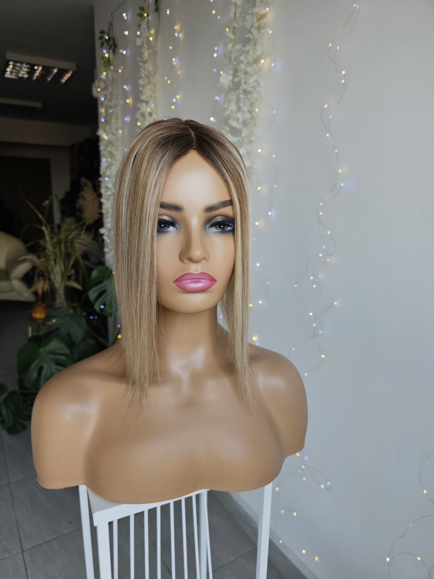 Topper z włosów naturalnych Rita imitacja skóry blond brąz tupet