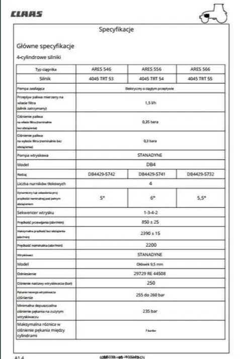 Instrukcja Napraw ciągnika Renault Claas Ares 546, 556, 566 PL