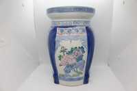 Tamborete Porcelana Chinesa decoração policromada e azul XX